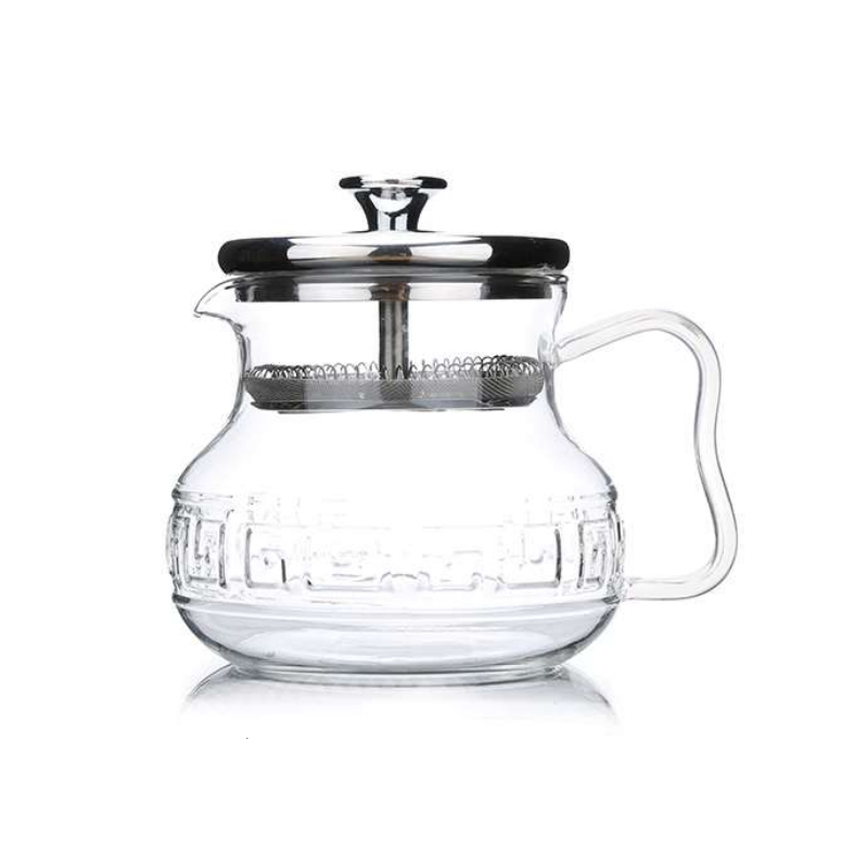 Stainless steel filter glass teapot, new Chinese heat-resistant glass flower tea pot, brewing teapot