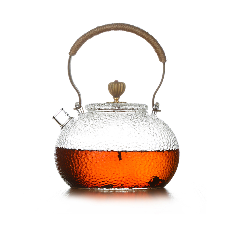 Heat resistant glass teapot, rustic style copper handle glass teapot, flower tea teapot, soaking tea