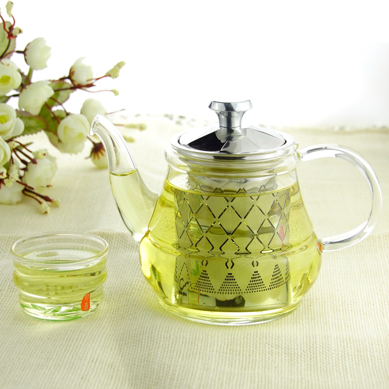 Glass teapot with diamond shaped stainless steel filter, heat-resistant glass flower tea pot, brewin
