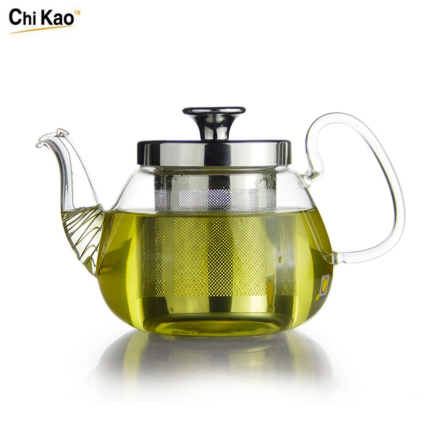 Chikao Glass Teapot Stainless Steel Filter Heat-resistant Glass Flower Teapot CK-004ME